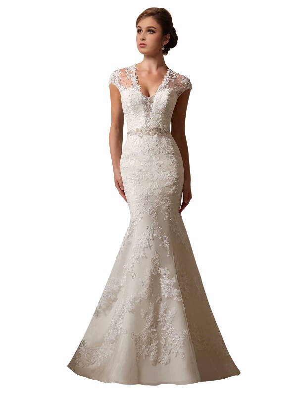 Cheap Charlie Long Chapel Train V-Neck Wedding Dress Sydney
