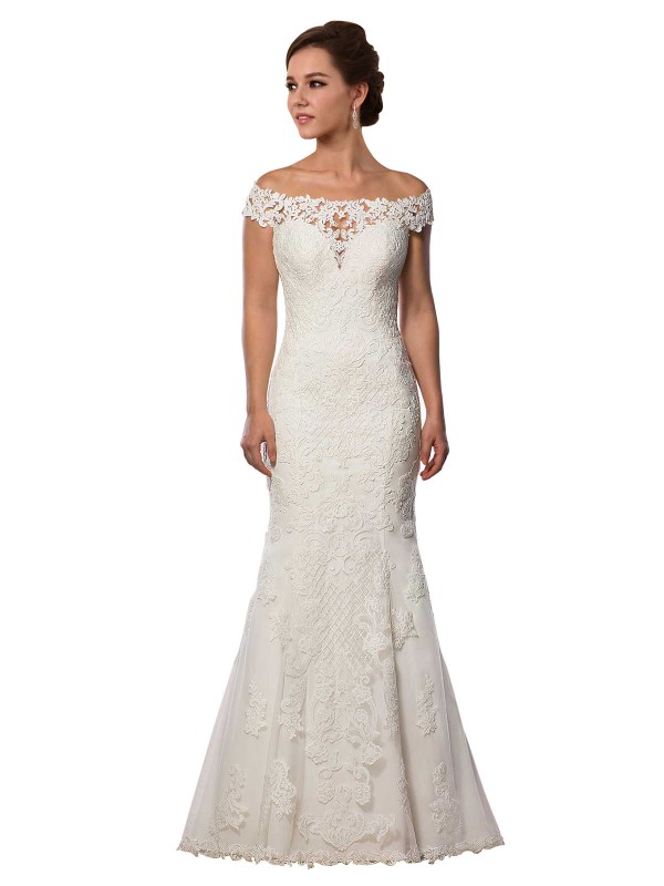 Cheap Michelle Long Chapel Train Off the Shoulder Wedding Dress Sydney