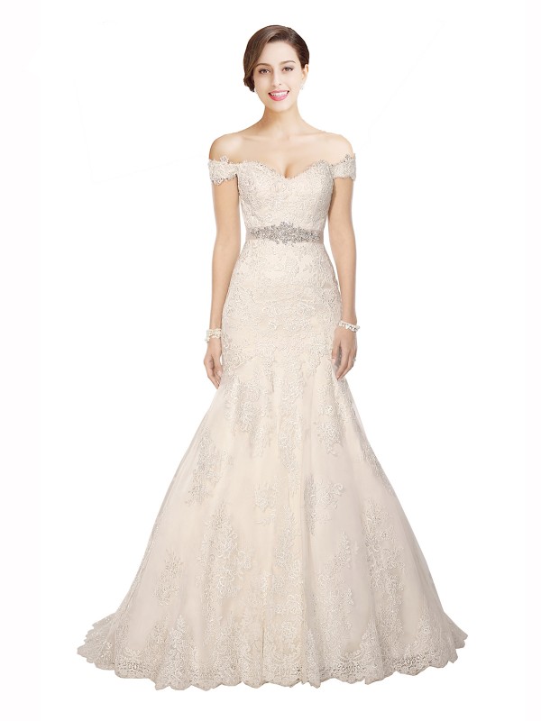 Cheap Alexandria Long Chapel Train Off the Shoulder Wedding Dress Sydney