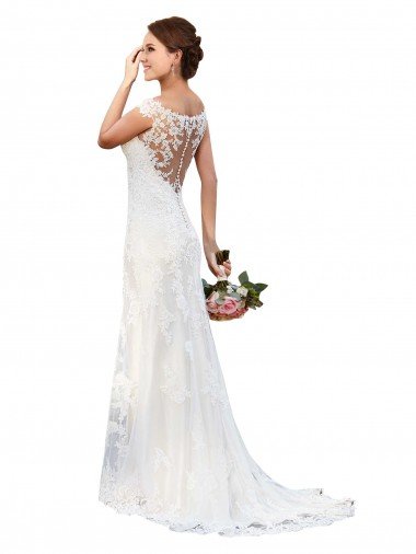 Cheap Illusion Bateau Neckline Fit and Flare Lace Wedding Dress Sydney