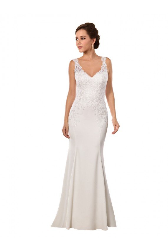 Cheap V-Neck Mermaid Crepe Wedding Dress with Lace Bodice Sydney