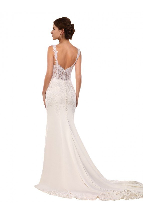 Cheap V-Neck Mermaid Crepe Wedding Dress with Lace Bodice Sydney
