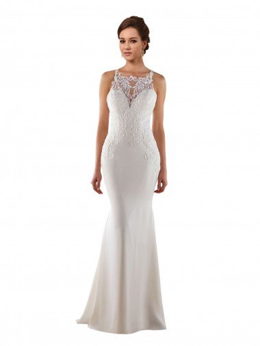 Cheap Modern High Neck Sheath Wedding Dress with Lace Bodice Sydney