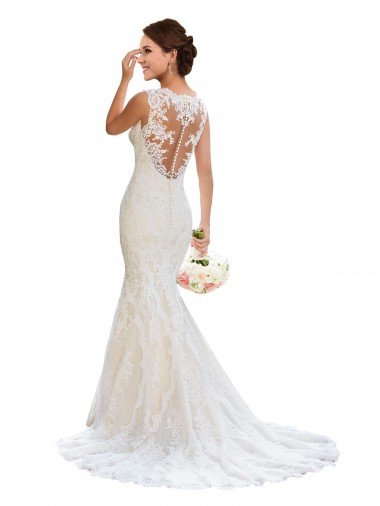 Cheap V-Neck Mermaid Vintage Lace Wedding Dress Sydney