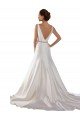 Cheap Modern Boat Neck Mermaid Satin Wedding Dress with Deep V-Back Sydney