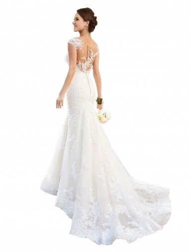 Cheap Fit and Flare Illusion Neck Lace Wedding Dress Sydney
