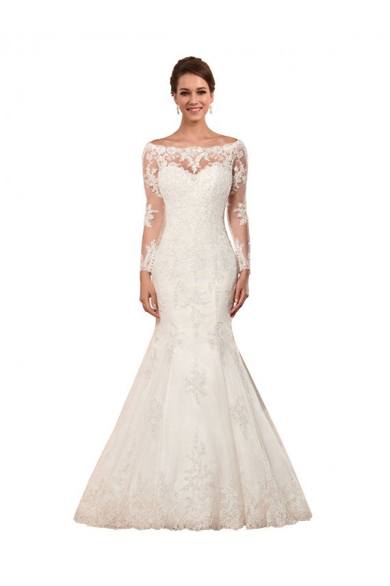 Cheap Long Sleeves Mermaid Lace Wedding Dress with Illusion Back Sydney