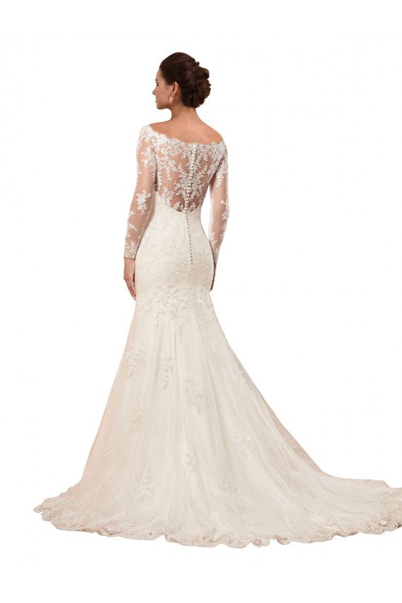 Cheap Long Sleeves Mermaid Lace Wedding Dress with Illusion Back Sydney