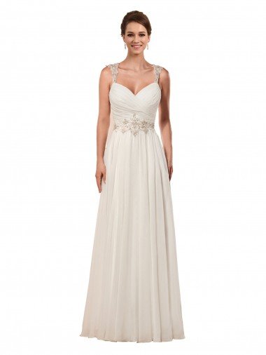 Cheap Sweetheart A-Line Chiffon Wedding Dress with Beaded Shoulder Straps Sydney