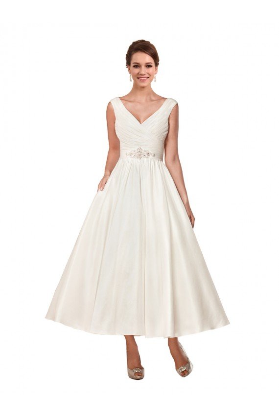 Cheap V-Neck A-Line Short Ankle Length Satin Wedding Dress Sydney