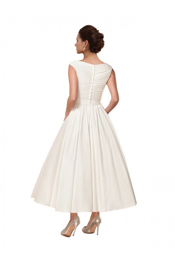 Cheap V-Neck A-Line Short Ankle Length Satin Wedding Dress Sydney