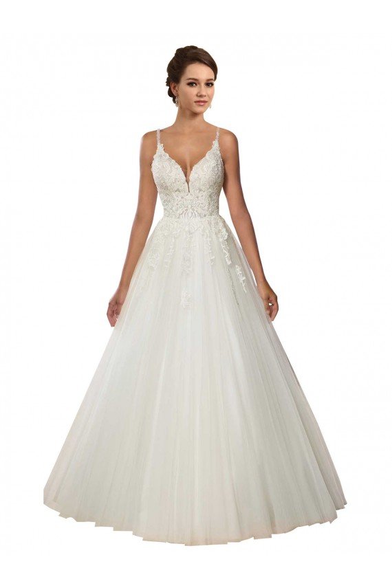 Cheap Modern Spaghetti Straps Ball Gown Tulle Wedding Dress with Lace Bodice Sydney
