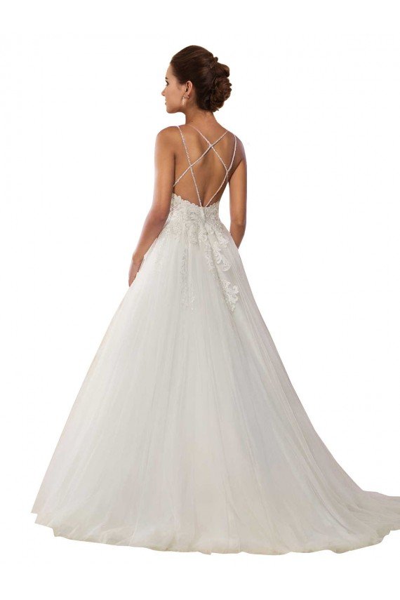 Cheap Modern Spaghetti Straps Ball Gown Tulle Wedding Dress with Lace Bodice Sydney