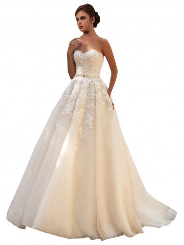 Cheap Sweetheart Ball Gown Tulle Wedding Dress with Lace Bodice Sydney