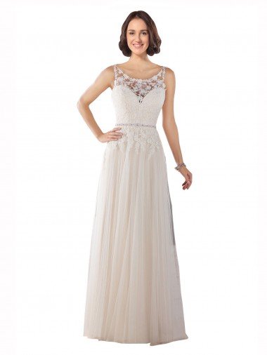 Cheap High Lace Neck Illusion Back Tulle Boho Wedding Dress Sydney