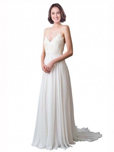 Cheap Spaghetti Straps V-Neck A-Line Chiffon Beach Wedding Dress Sydney