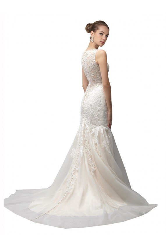 Cheap Illusion High Neck Mermaid Lace Wedding Dress Sydney