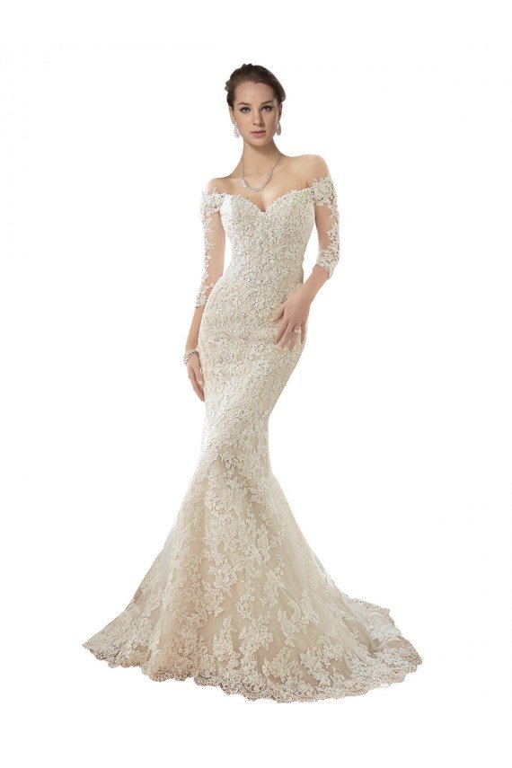 Cheap Long Sleeves Off the Shoulder Trumpet Lace Wedding Dress Sydney