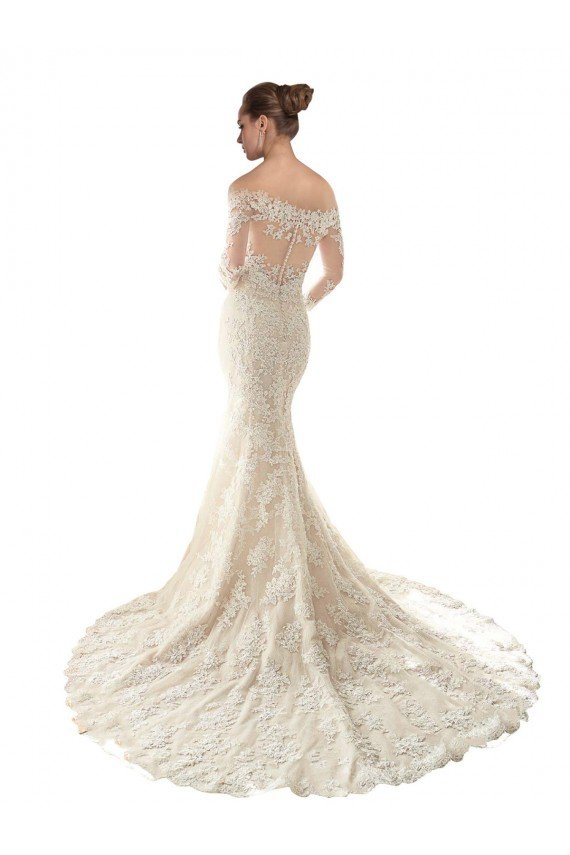 Cheap Long Sleeves Off the Shoulder Trumpet Lace Wedding Dress Sydney