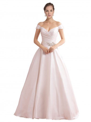 Cheap Off the Shoulder Sweetheart Ball Gown Satin Wedding Dress Sydney