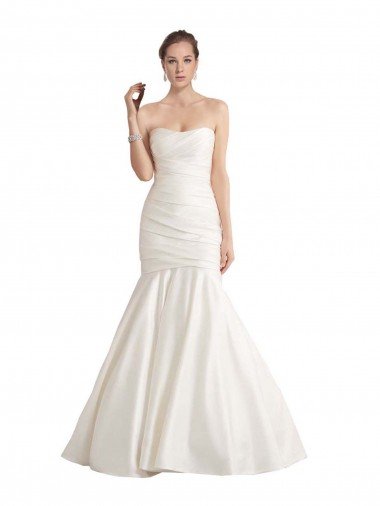 Cheap Strapless Mermaid Ruched Satin Beach Wedding Dress with Low Back Sydney