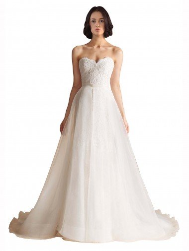 Cheap Strapless Sweetheart Lace Bodice A-Line Organza Wedding Dress Sydney