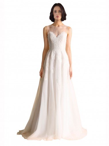 Cheap Illusion Neck A-Line Organza Wedding Dress Sydney