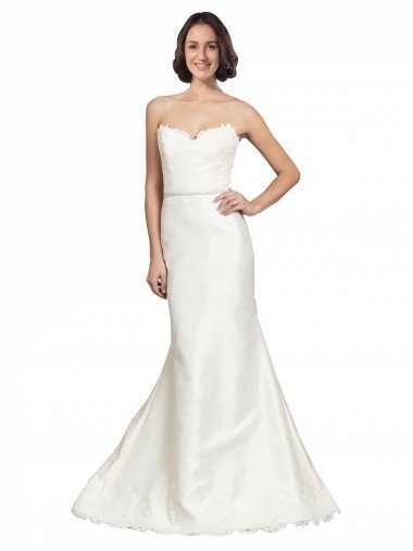 Cheap Trumpet Satin Wedding Dress with Sweetheart Lace Bodice Sydney