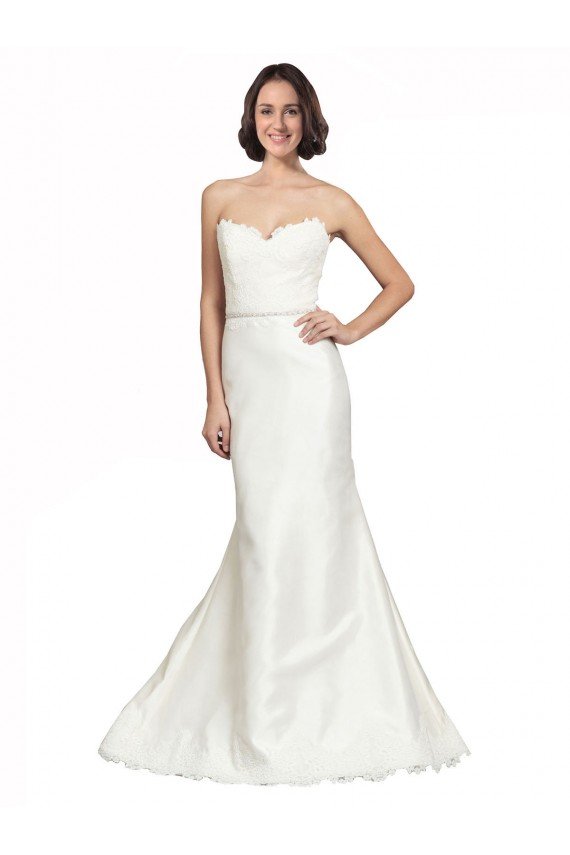 Cheap Trumpet Satin Wedding Dress with Sweetheart Lace Bodice Sydney