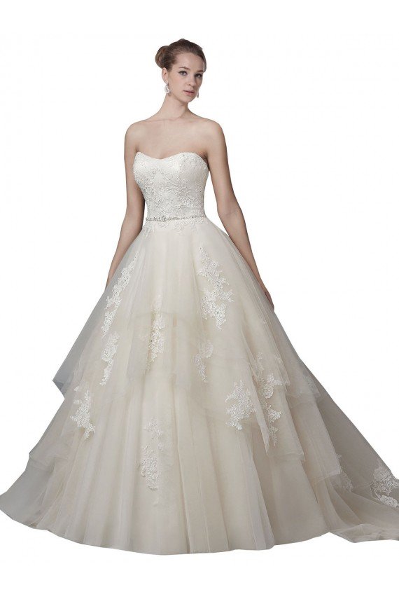 Cheap Strapless Ball Gown Tulle Wedding Dress with Lace Appliques Sydney