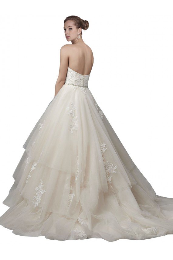 Cheap Strapless Ball Gown Tulle Wedding Dress with Lace Appliques Sydney