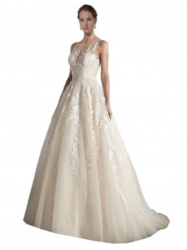 Cheap Illusion Neck A-Line Tulle Wedding Dress Sydney