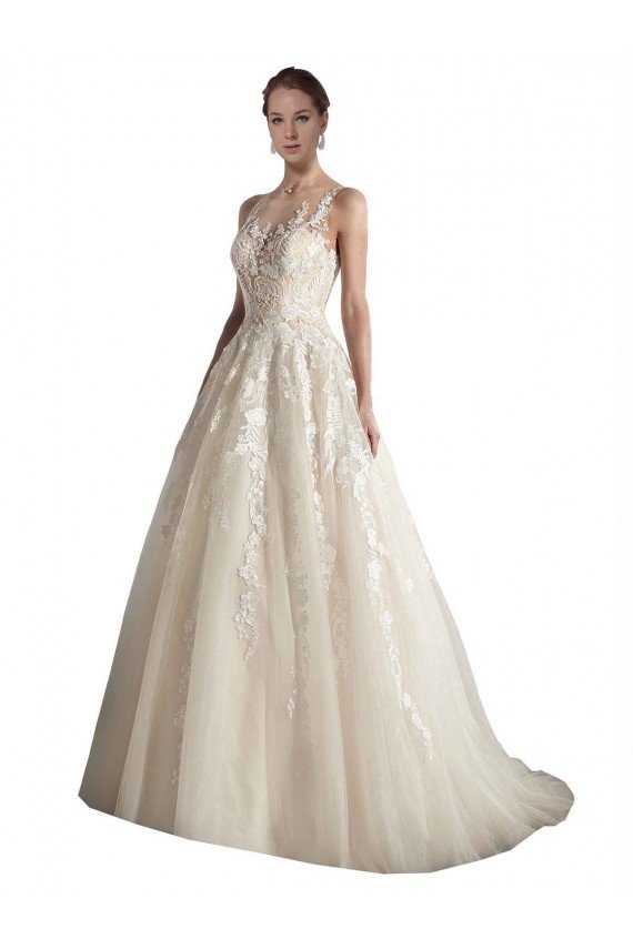 Cheap Illusion Neck A-Line Tulle Wedding Dress Sydney