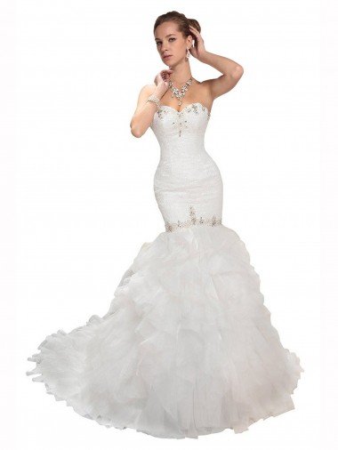 Cheap Sweetheart Mermaid Cascading Organza Wedding Dress Sydney