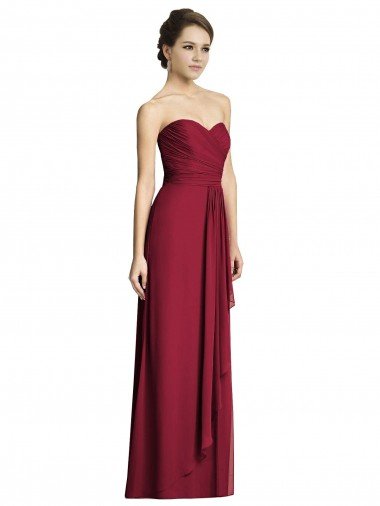 Cheap Long Strapless Chiffon Bridesmaid Dress with Side Slit Sydney