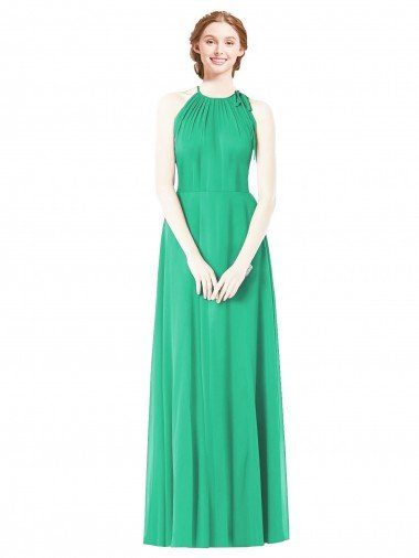 Cheap Halter Neckline Long Chiffon Bridesmaid Dress with Side Bow Sydney