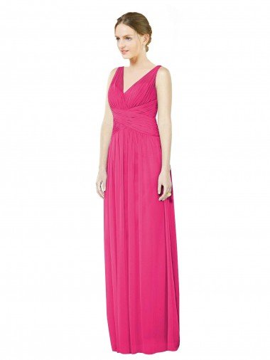 Cheap Sleeveless V-Neck Long Chiffon Bridesmaid Dress with V-Back Sydney