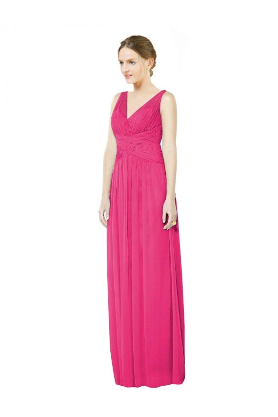 Cheap Sleeveless V-Neck Long Chiffon Bridesmaid Dress with V-Back Sydney
