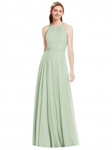 Cheap Open Back Halter Chiffon Bridesmaid Dress with Flowy Bow Sydney