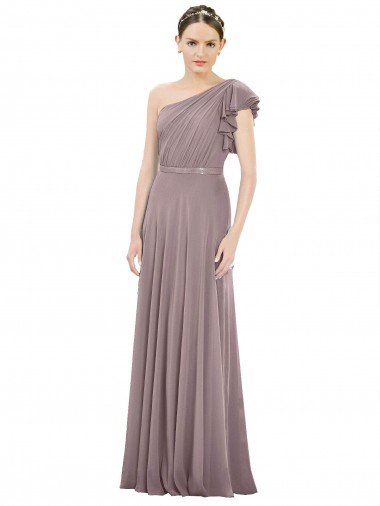 Cheap Full Length One Shoulder Chiffon Bridesmaid Dress with Shoulder Ruffle Sydney