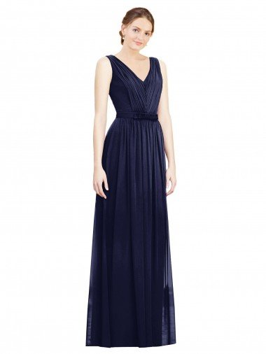 Cheap Full-Length V-Neck Lux Chiffon Bridesmaid Dress with V-Back Sydney
