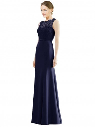 Cheap Lace Bodice Open Back Trumpet Chiffon Bridesmaid Dress with Bow Belt Sydney