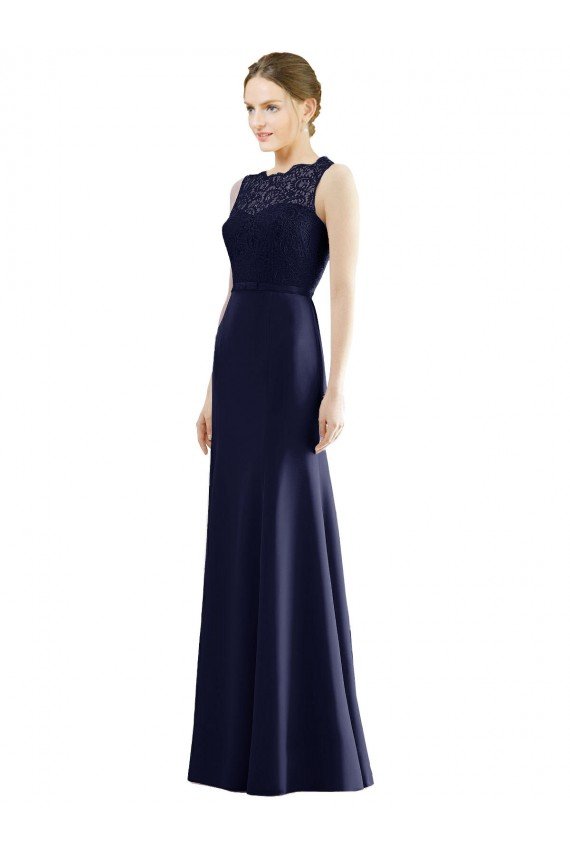 Cheap Lace Bodice Open Back Trumpet Chiffon Bridesmaid Dress with Bow Belt Sydney