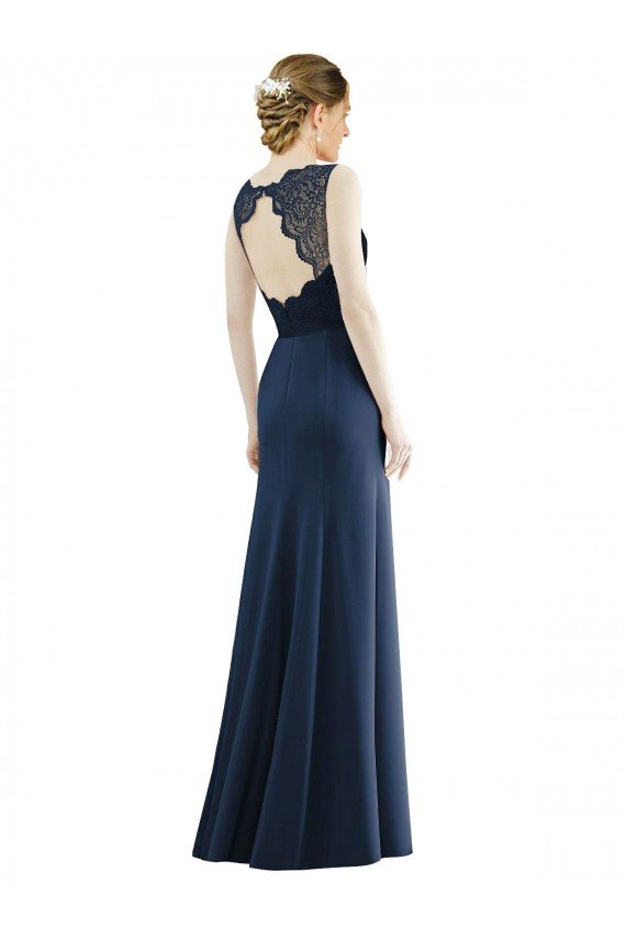 Cheap Lace Bodice Open Back Trumpet Chiffon Bridesmaid Dress with Bow Belt Sydney