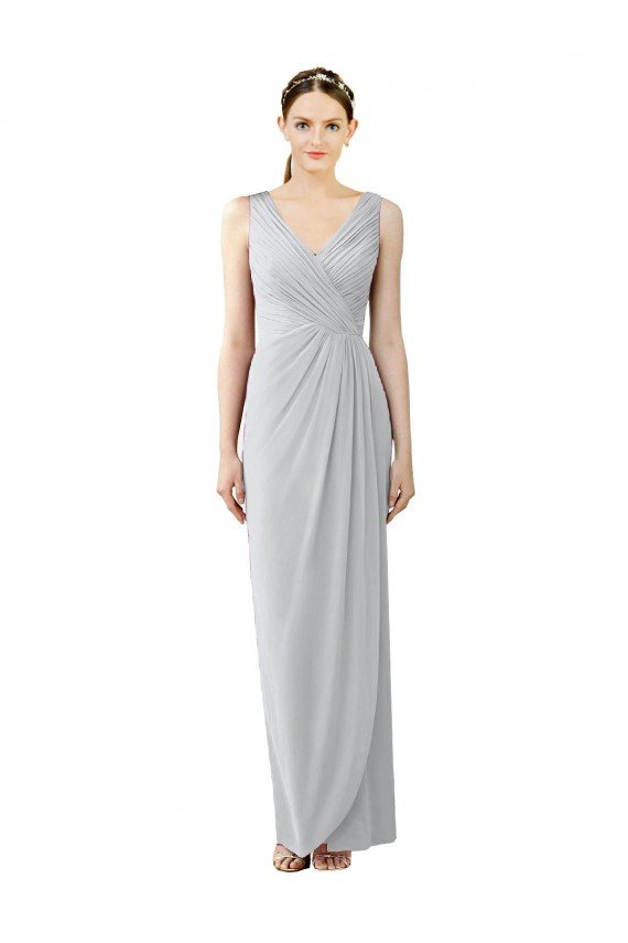 Cheap Draped Sleeveless Long Chiffon V-Neck Bridesmaid Dress Sydney