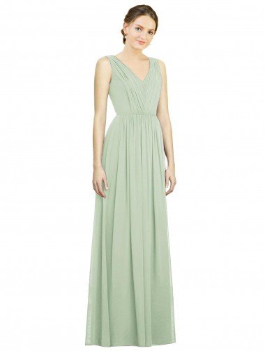 Cheap Natural Waist V-Neck Draped Chiffon Bridesmaid Dress Sydney