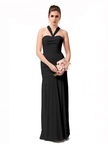 Cheap Long Halter Chiffon Bridesmaid Dress with Dropped Waist Sydney