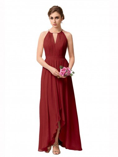 Cheap High Low Long Halter Keyhole Chiffon Bridesmaid Dress Sydney