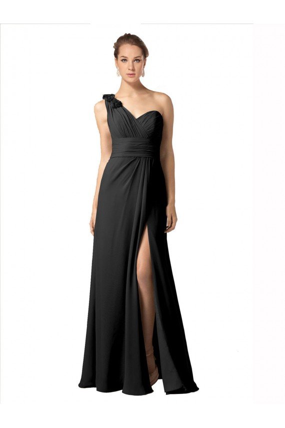 Cheap Sheer One Shoulder Chiffon A-Line Bridesmaid Dress with Slit Sydney