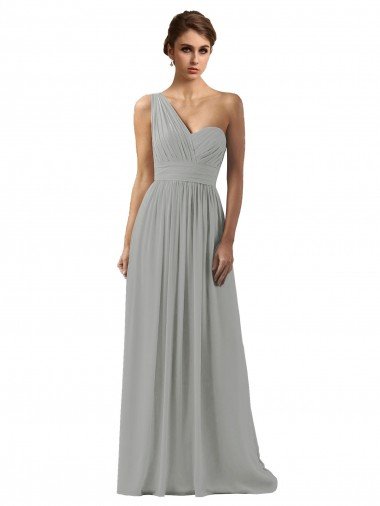 Cheap Ruffled One Shoulder Floor Length Long Chiffon Bridesmaid Dress Sydney